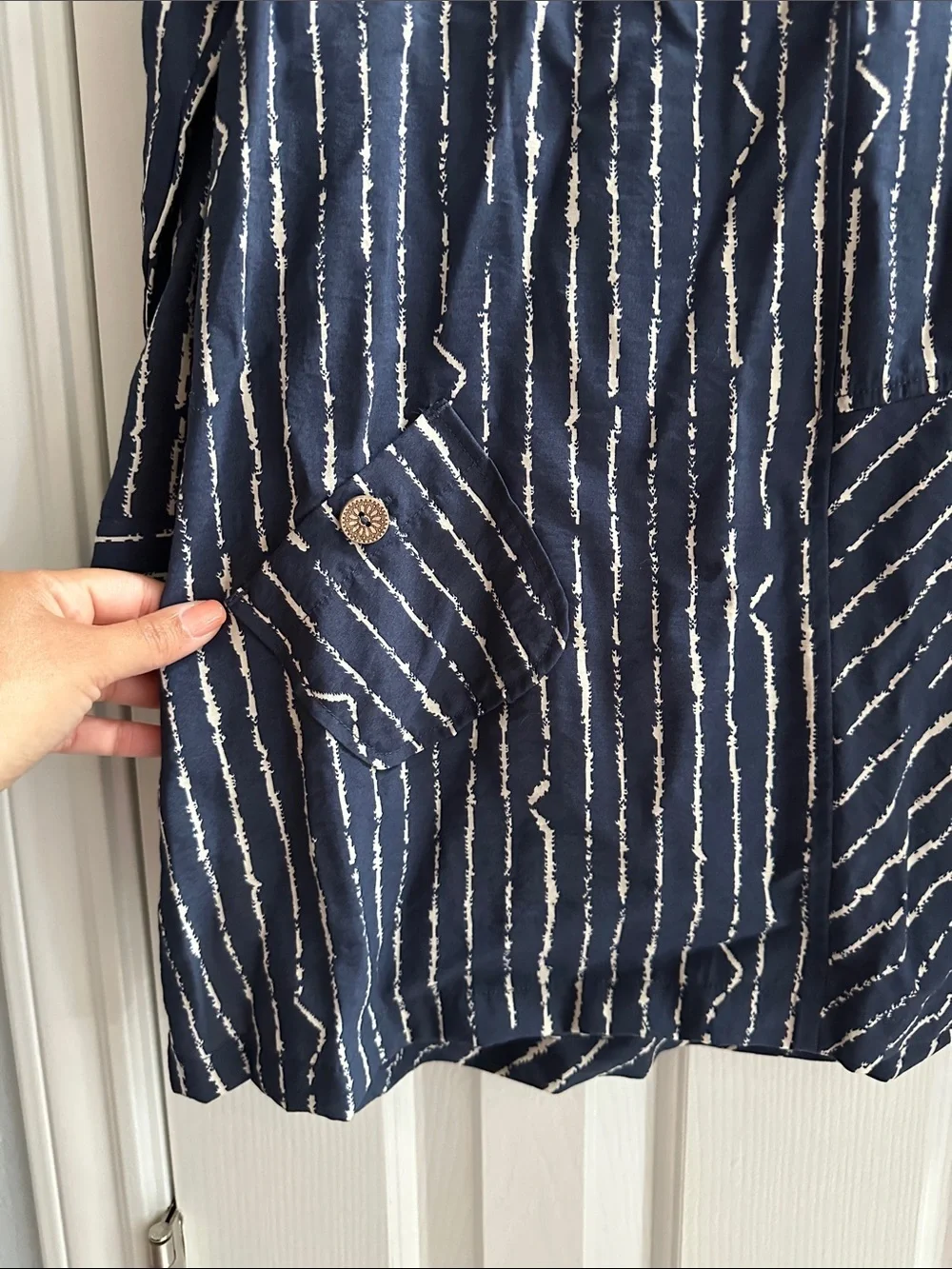 John Mark Navy White Striped Tunic NWT Women’s M Boho Chic Eclectic Casual Luxe